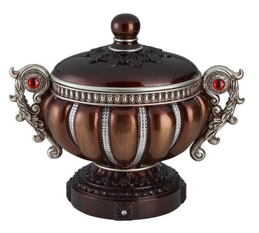 13" Bronze Red And Silver Resin Floral Scroll Jewelry Box With Metal Accents