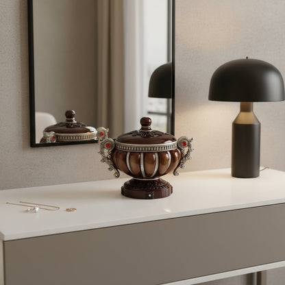 13" Bronze Red And Silver Resin Floral Scroll Jewelry Box With Metal Accents