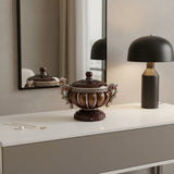 13" Bronze Red And Silver Resin Floral Scroll Jewelry Box With Metal Accents