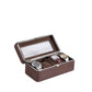 8" Brown Clear And Silver Faux Leather And Glass Six Section Watch Box With Metal Accents