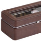 8" Brown Clear And Silver Faux Leather And Glass Six Section Watch Box With Metal Accents