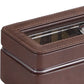 8" Brown Clear And Silver Faux Leather And Glass Six Section Watch Box With Metal Accents