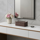 8" Brown Clear And Silver Faux Leather And Glass Six Section Watch Box With Metal Accents