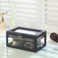 10" Blue And Clear Faux Leather And Glass Nine Section Checkered Watch Box With Metal Accents