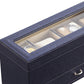 9" Blue And Clear Faux Leather And Glass Four Section Watch Box With Metal Accents