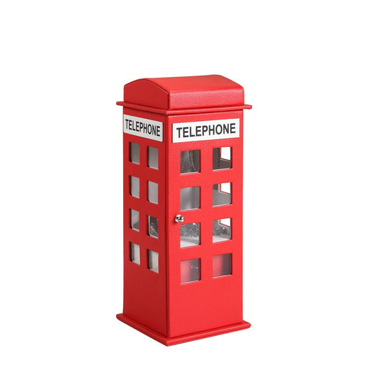 12" Red And White Faux Leather Telephone Booth Jewelry Box