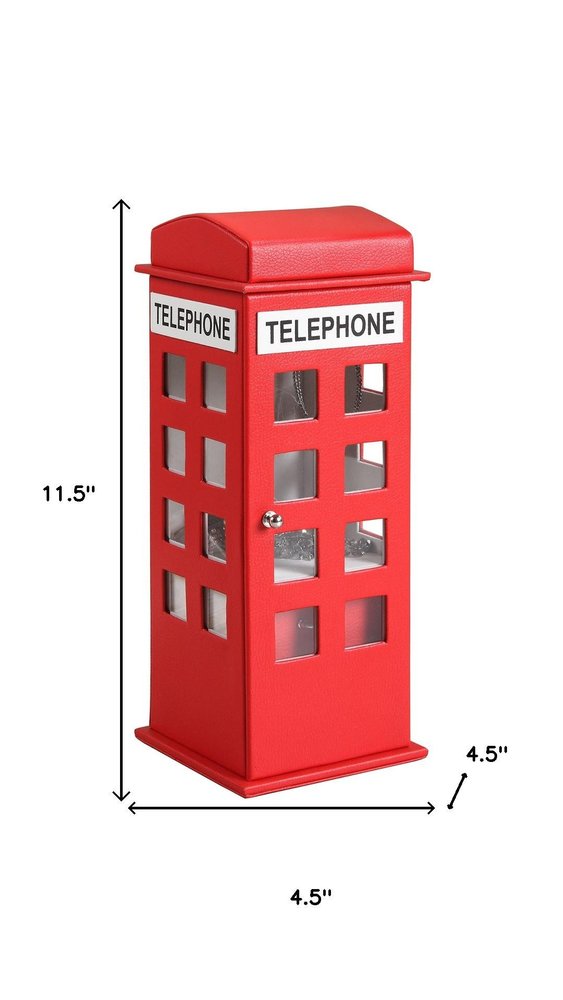 12" Red And White Faux Leather Telephone Booth Jewelry Box