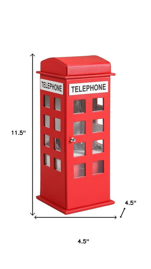12" Red And White Faux Leather Telephone Booth Jewelry Box