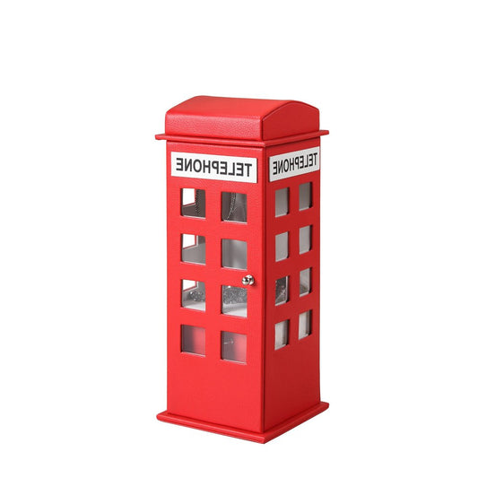 12" Red And White Faux Leather Telephone Booth Jewelry Box