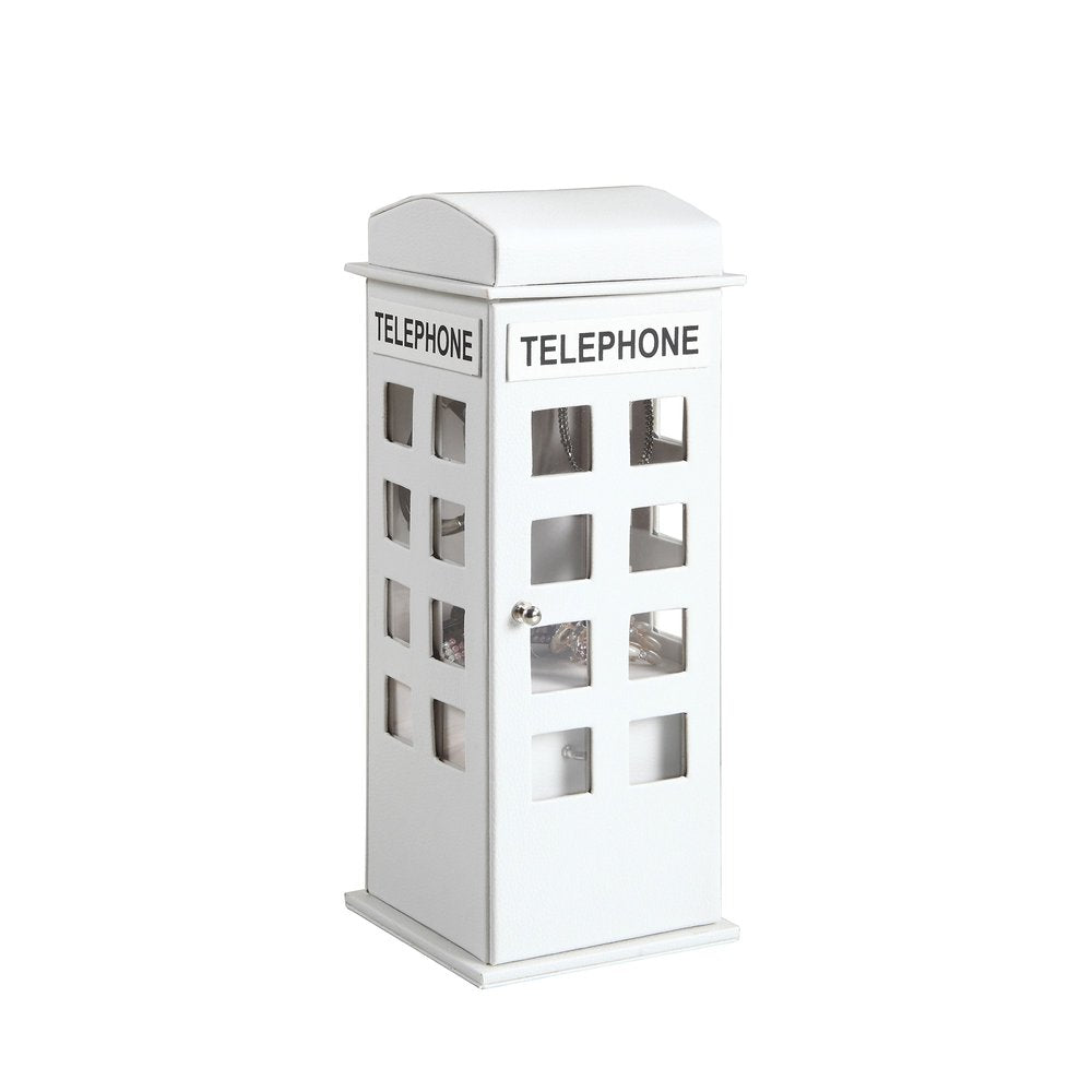 12" Burgundy And White Faux Leather Telephone Booth Jewelry Box
