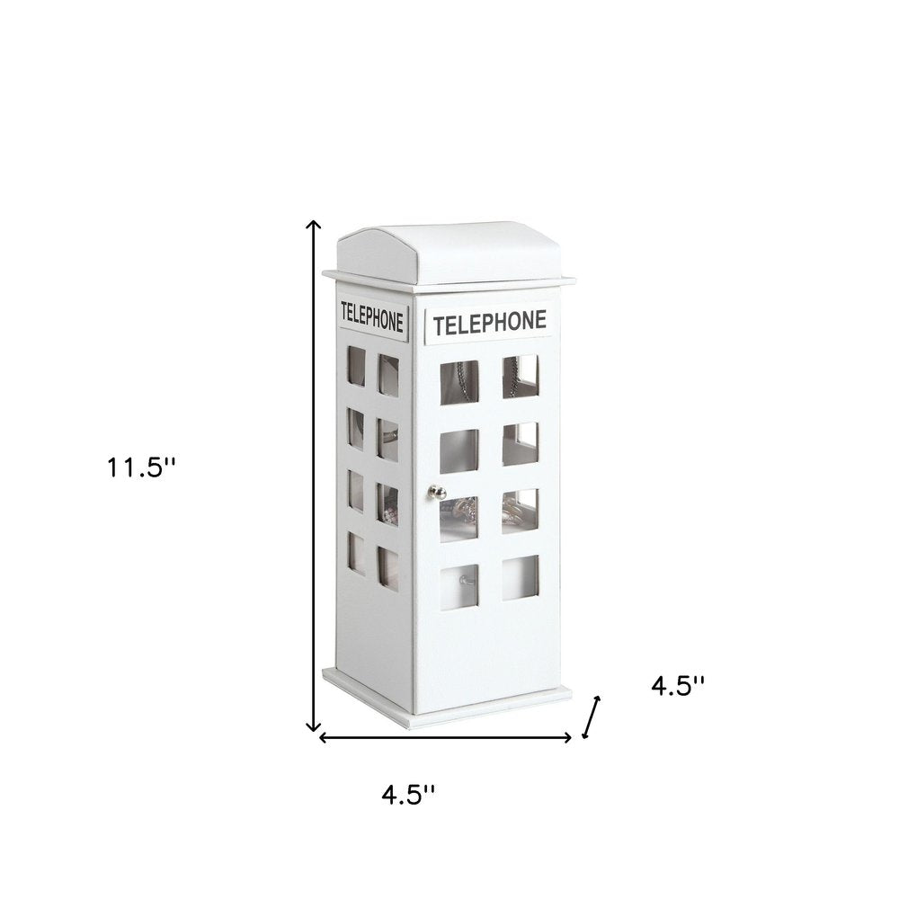 12" White Faux Leather Telephone Booth Jewelry Box