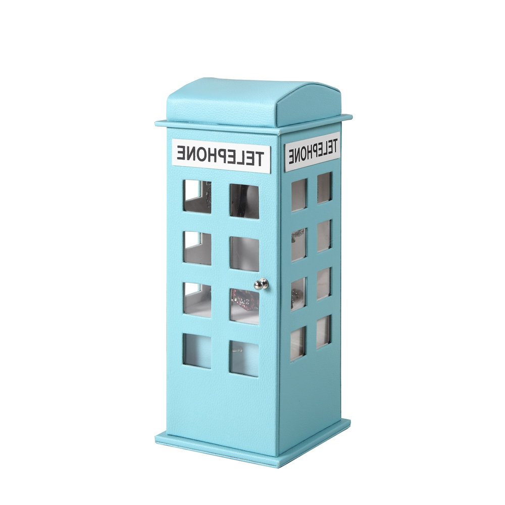 12" Burgundy And White Faux Leather Telephone Booth Jewelry Box