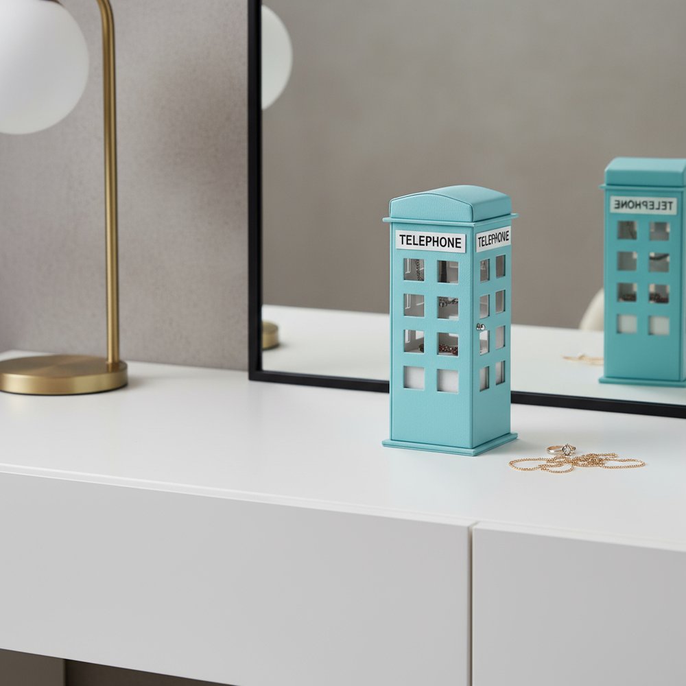 12" White Faux Leather Telephone Booth Jewelry Box