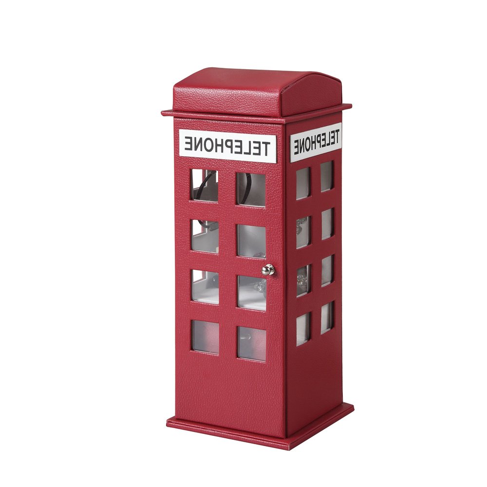 12" Burgundy And White Faux Leather Telephone Booth Jewelry Box