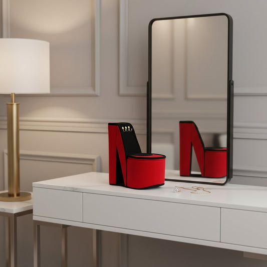 9" Red Black And Gold Velvet High Heel Jewelry Box