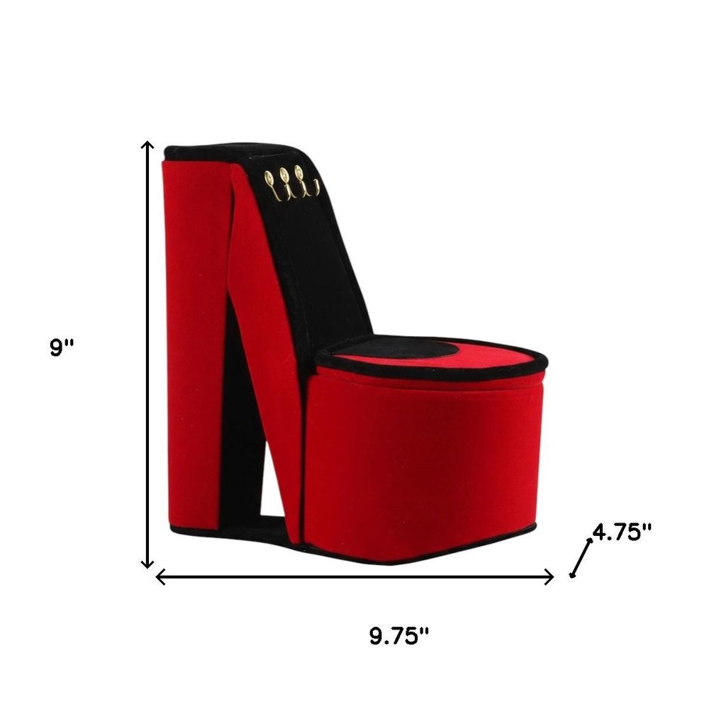 9" Red Black And Gold Velvet High Heel Jewelry Box