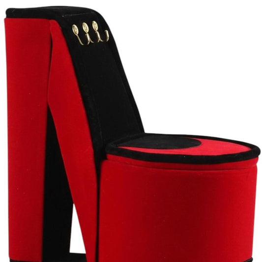 9" Red Black And Gold Velvet High Heel Jewelry Box