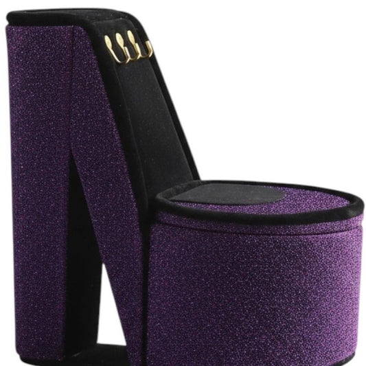 9" Purple Black And Gold Velvet High Heel Jewelry Box