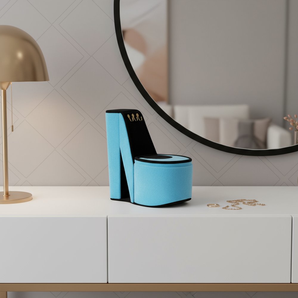 9" Purple Black And Gold Velvet High Heel Jewelry Box