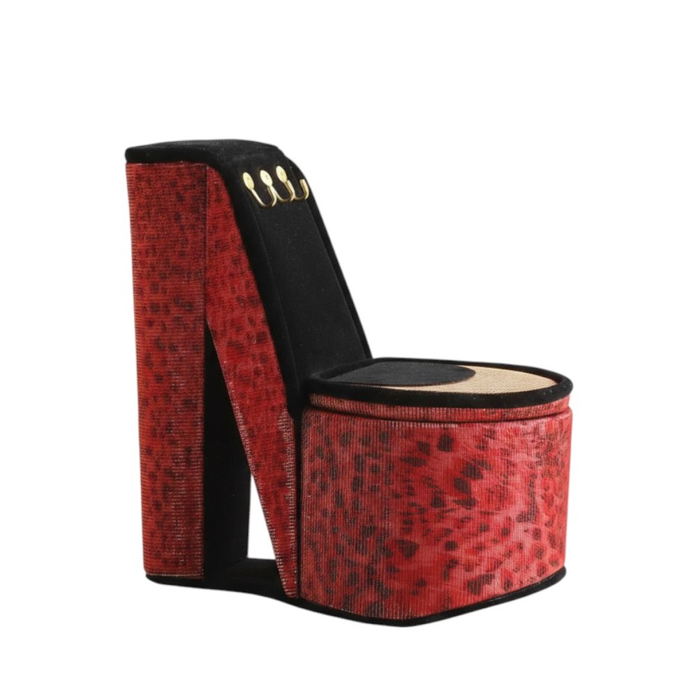 9" Purple Black And Gold Velvet High Heel Jewelry Box