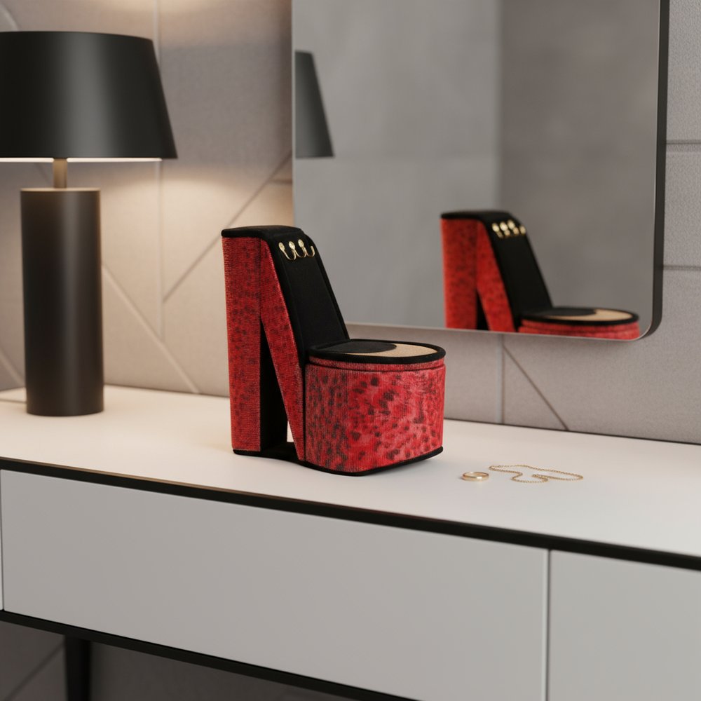 9" Purple Black And Gold Velvet High Heel Jewelry Box