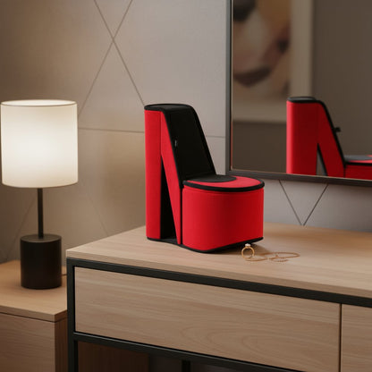 9" Red And Black Velvet High Heel Jewelry Box