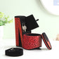 9" Red And Black Leopard Print Velvet High Heel Jewelry Box