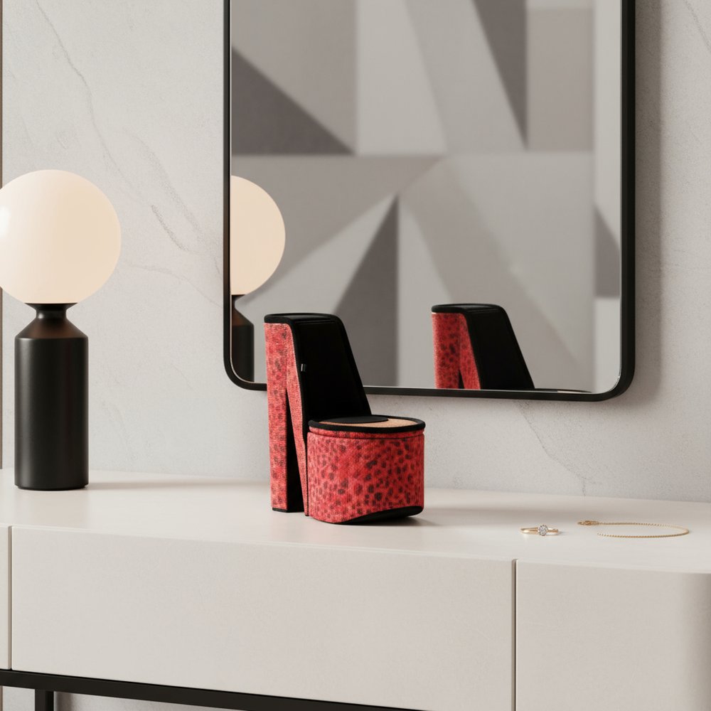 9" Turquoise And Black Velvet High Heel Jewelry Box