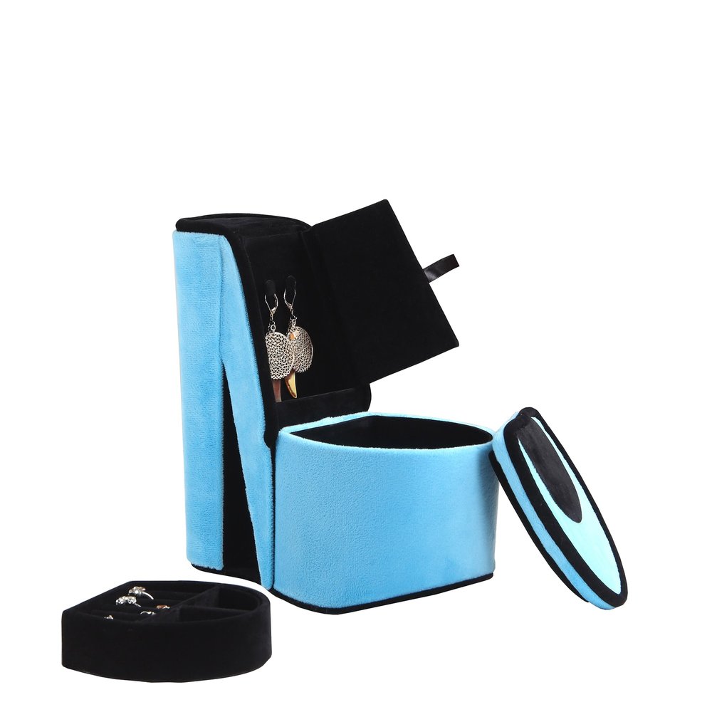 9" Turquoise And Black Velvet High Heel Jewelry Box