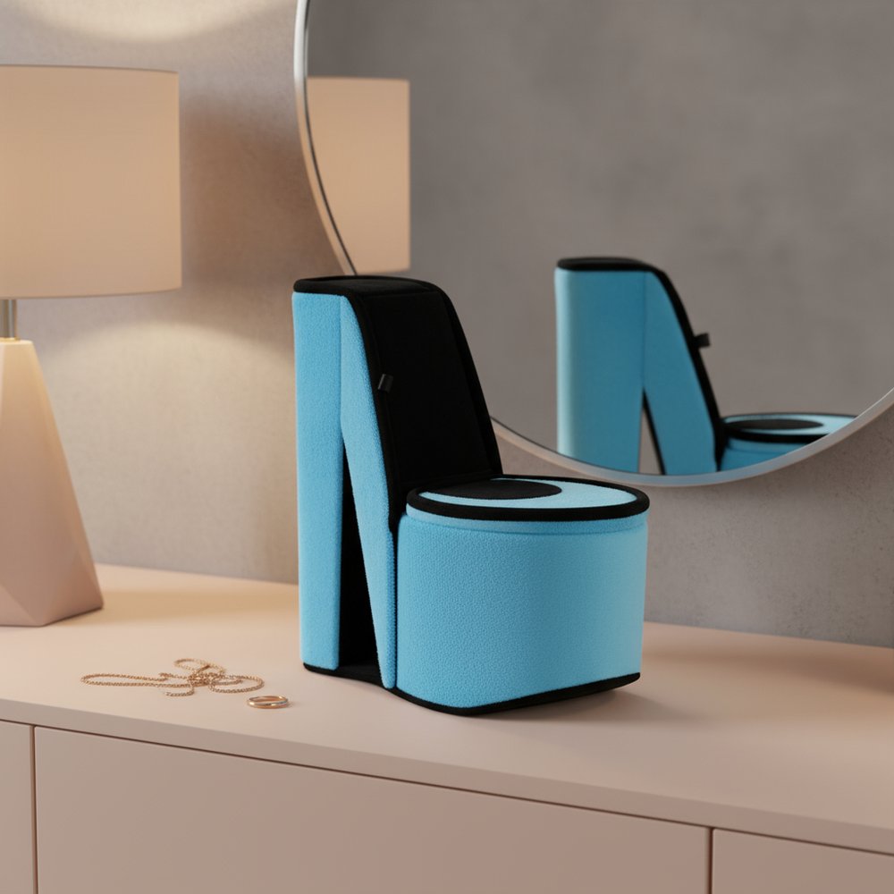 9" Turquoise And Black Velvet High Heel Jewelry Box