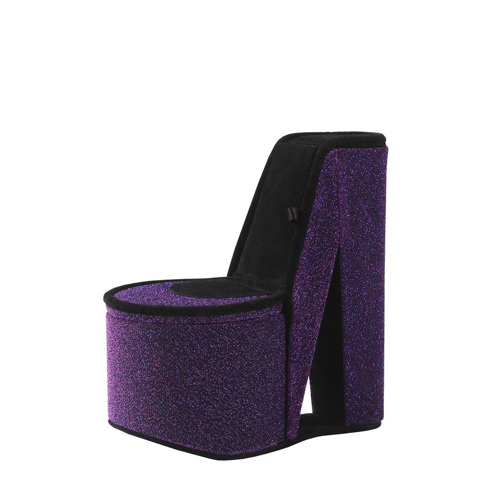 9" Purple And Black Glitter Velvet High Heel Jewelry Box
