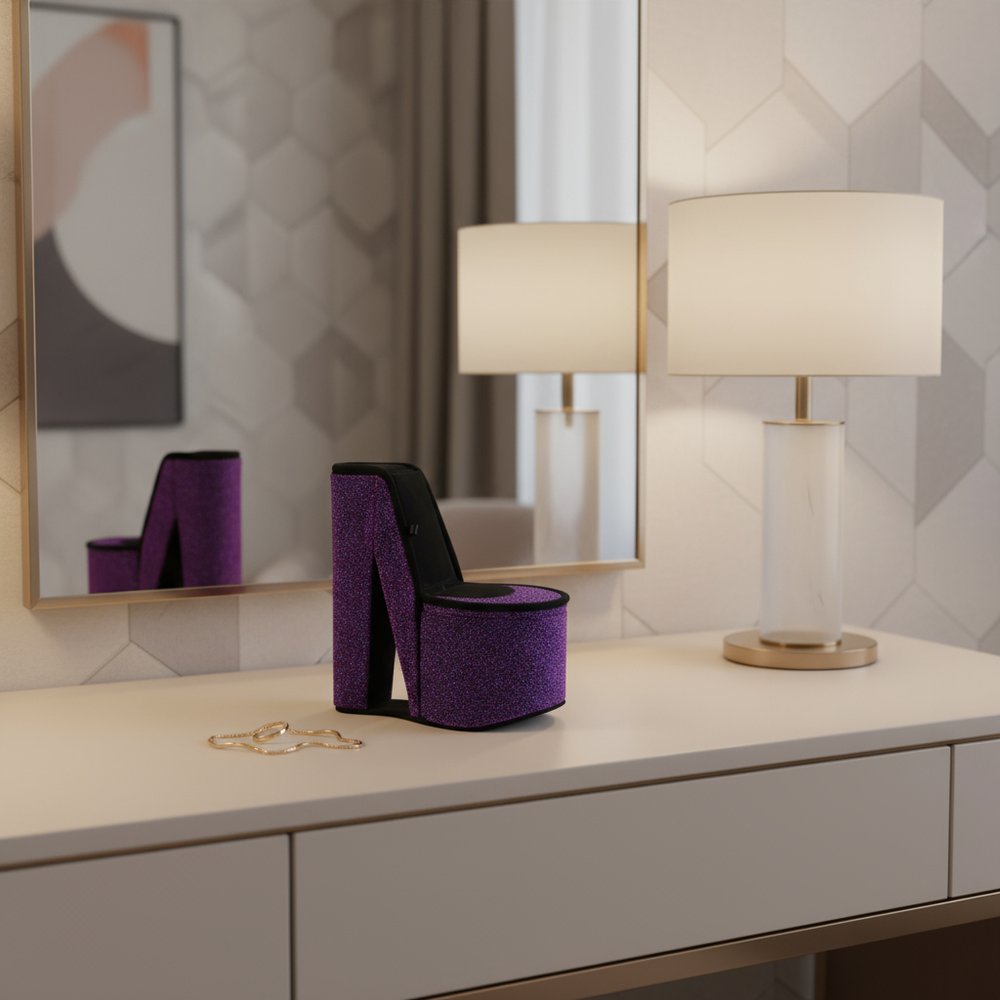 9" Red And Black Leopard Print Velvet High Heel Jewelry Box