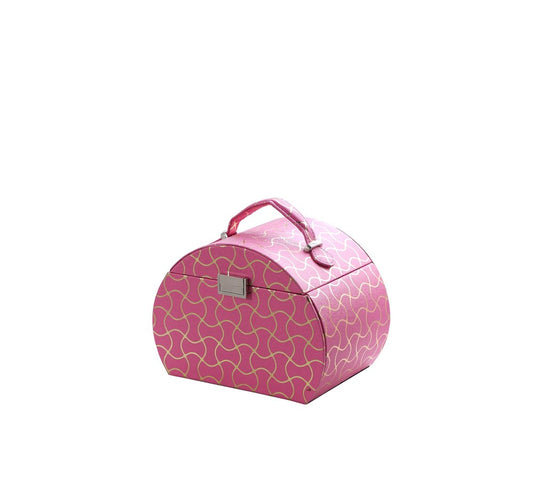 9" Hot Pink And Gold Faux Leather Abstract Scroll Jewelry Box Travel Case With Mirror