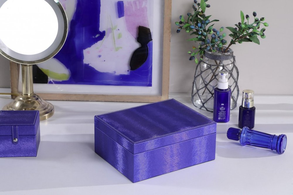 10" Azure Faux Leather Six Section Mirrored Jewelry Box