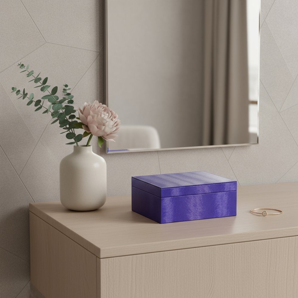 10" Azure Faux Leather Six Section Mirrored Jewelry Box