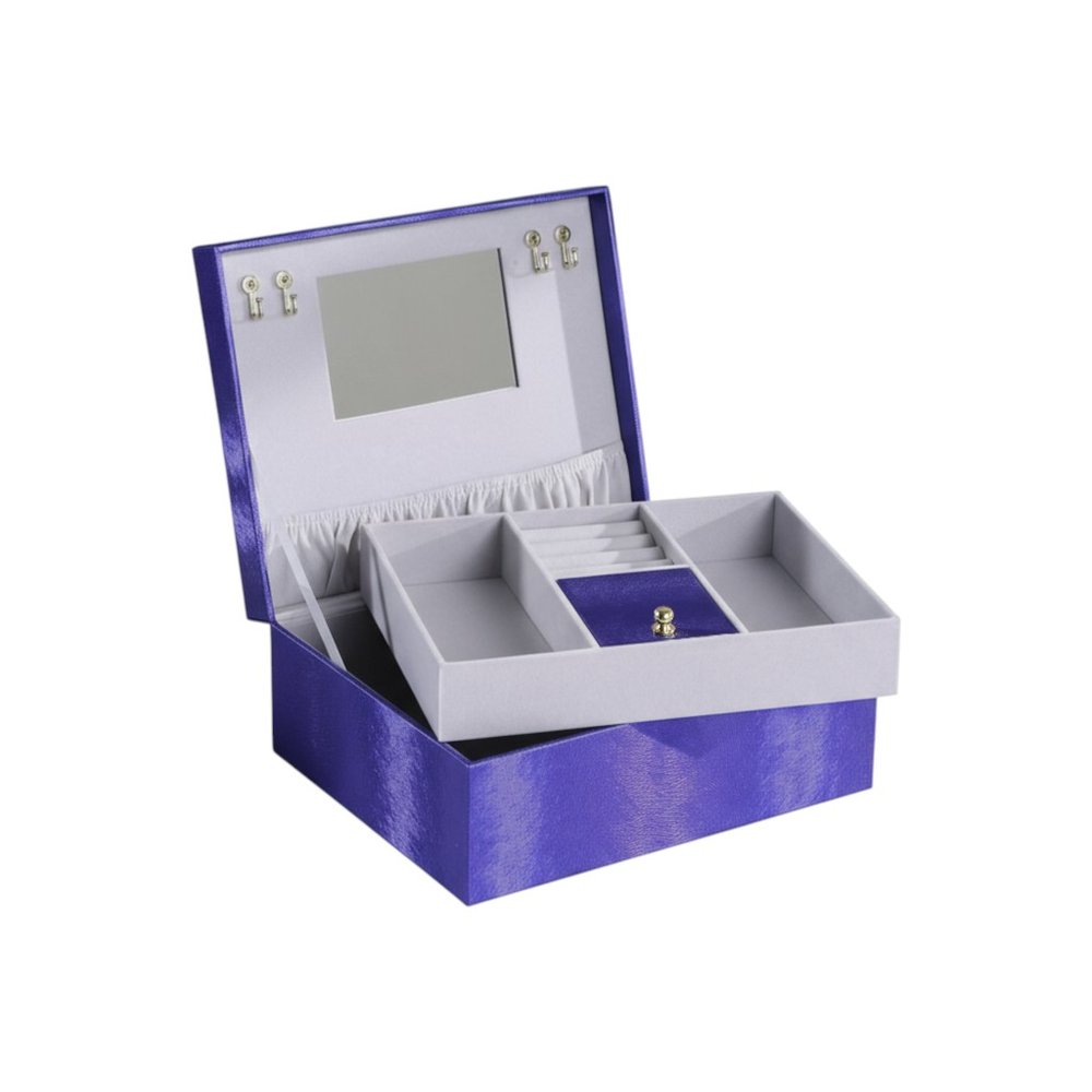 10" Azure Faux Leather Six Section Mirrored Jewelry Box