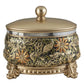 10" Gold Green And Silver Resin Floral Scroll Jewelry Box With Metal Accents