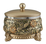 10" Gold Green And Silver Resin Floral Scroll Jewelry Box With Metal Accents