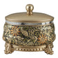 10" Gold Green And Silver Resin Floral Scroll Jewelry Box With Metal Accents