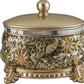10" Gold Green And Silver Resin Floral Scroll Jewelry Box With Metal Accents