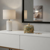 10" Gold Green And Silver Resin Floral Scroll Jewelry Box With Metal Accents