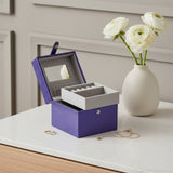 4" Azure Faux Leather Five Section Jewelry Box Travel Case With Mirror