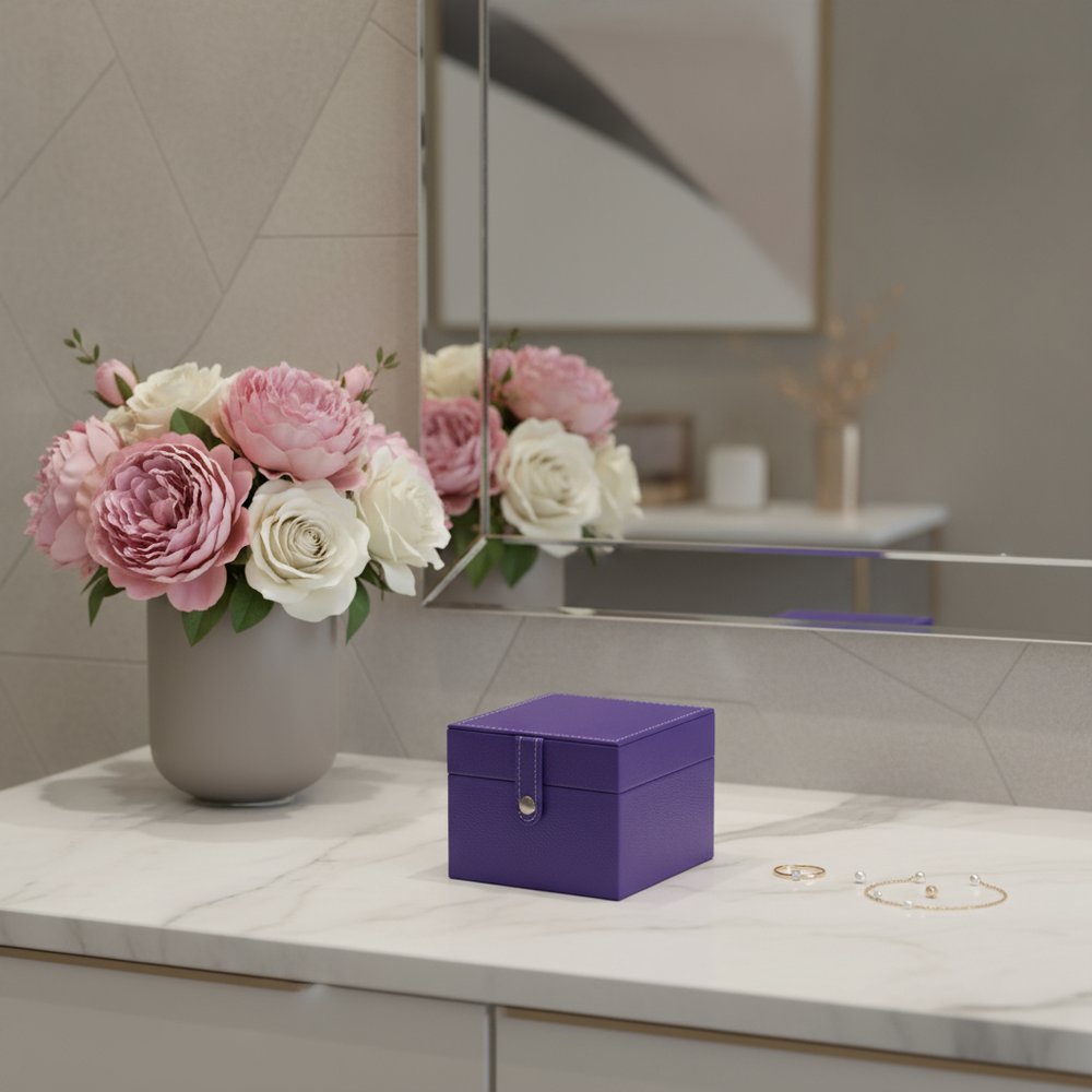 4" Azure Faux Leather Five Section Jewelry Box Travel Case With Mirror