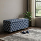 42" Blue and White and Dark Brown Upholstered Polyester Quatrefoil Bench with Flip top