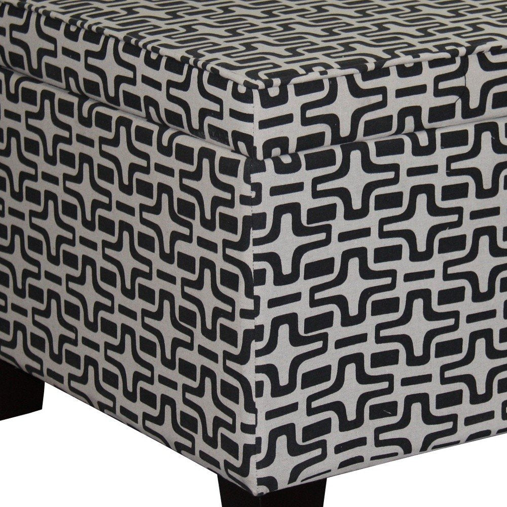 25" Black And White Polyester Blend And Black Geometric Storage