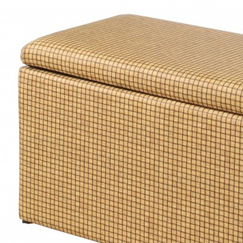 17" Yellow and Brown Upholstered Faux Leather Bench with Flip top