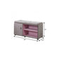 Light Gray and Pink Tufted Shoe Storage Bench