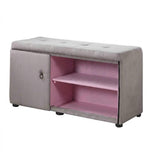 Light Gray and Pink Tufted Shoe Storage Bench