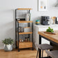 Black and Natural 26" Rolling Kitchen Cart With Storage