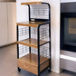 Black and Natural 26" Rolling Kitchen Cart With Storage